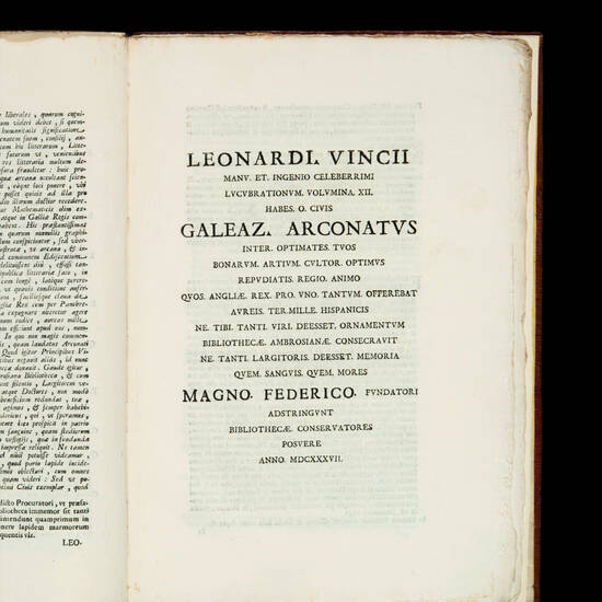 [Istrumento della donazione di dodici volumi di Leonardo da Vinci fatta alla Biblioteca Ambrosiana di Milano da Galeazzo Arconati a mezzo del suo procuratore Cristoforo Sola in data 21 gennaio 1637].
