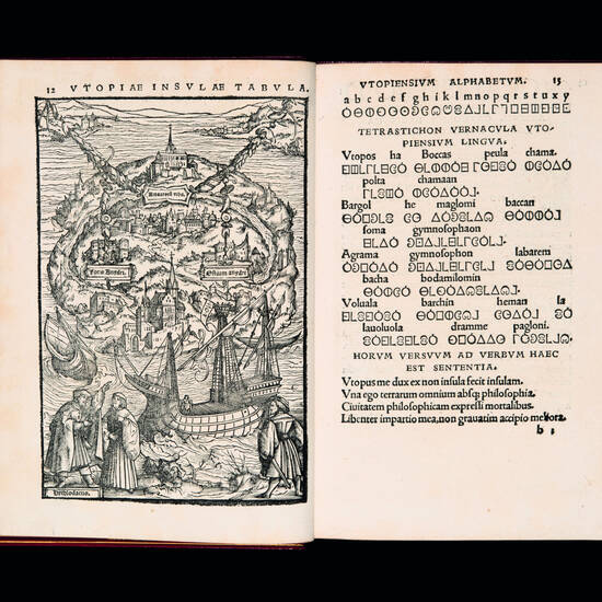 MORE, Sir Thomas. De optimo reip. statu deque nova insula Utopia ... Epigrammata [with:]DESIDERIUS ERASMUS. Epigrammata.