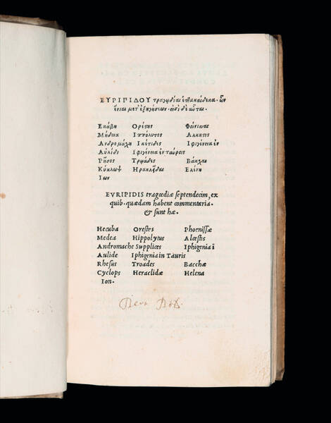 Tragoediae septendecim ex quib.quaedam habent commentaria,et sunt hae. Hecuba Orestes Phoenissae Medea Hippolytys Alcestis Andromache Supplices Iphigenia in Aulide Iphigenia in Tauris Rhesus Troades Bacchae Cyclops Heraclidae Helena Ion. Tragoediae septendecim ex quib.quaedam habent commentaria,et sunt hae. Hecuba Orestes Phoenissae Medea Hippolytys Alcestis Andromache Supplices Iphigenia in Aulide Iphigenia in Tauris Rhesus Troades Bacchae Cyclops Heraclidae Helena Ion.